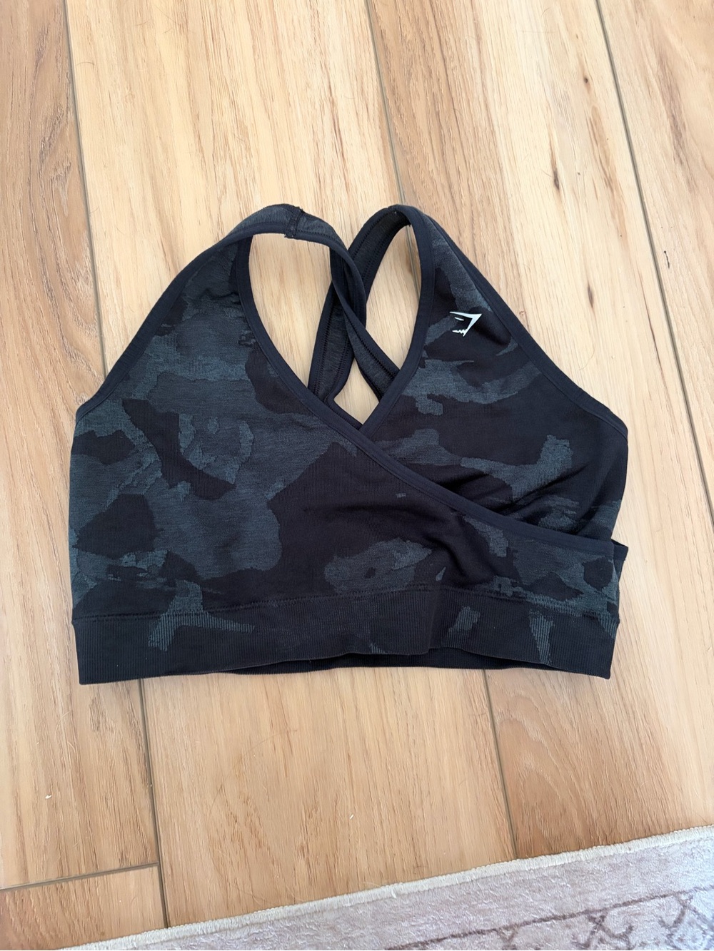 Gymshark Black Camo Cross-Back Seamless Sports Bra